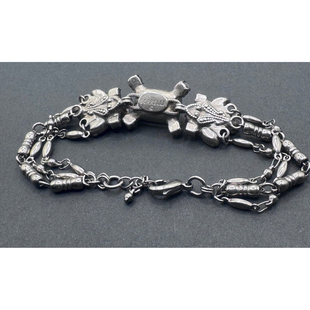 Sorrelli Blue Crystal Floral Statement Bracelet Antiqued Silver Tone Adjustable - Picture 5 of 9
